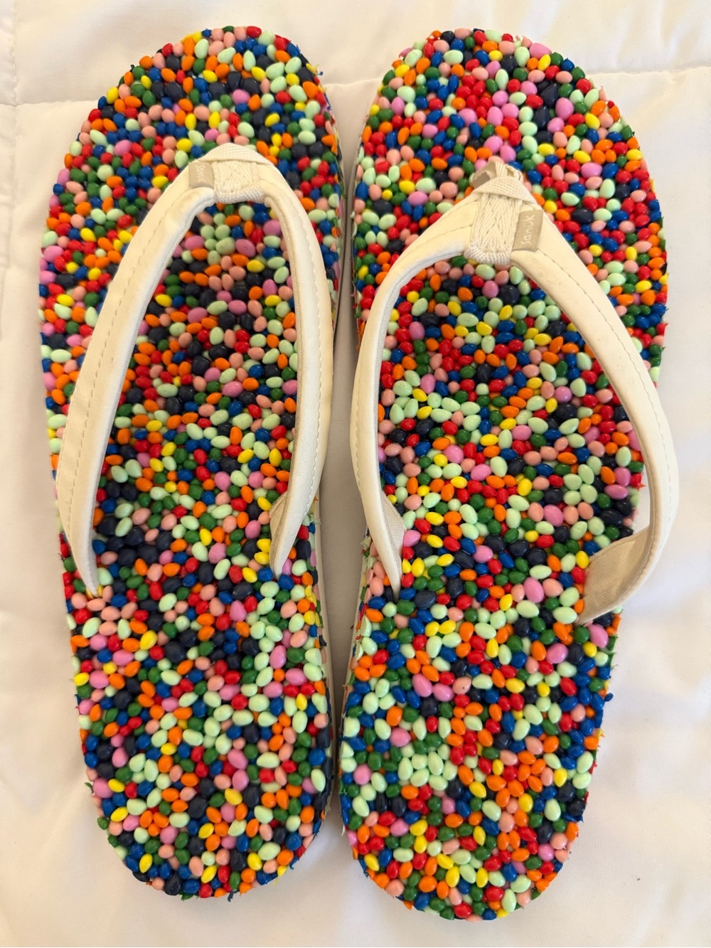 Sanuk Bubblecush Multicolor Bead-Textured Flip Flop Sandals - White Straps